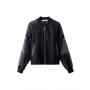 Sheer Black Bomber Jacket with Japanese inspired Phoenix Wing Design